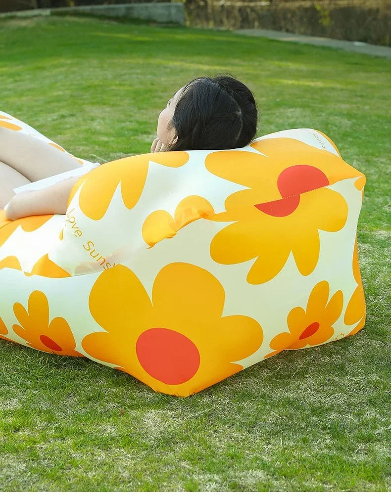 Outdoor Lazy Non Inflatable Sofa Folding Portable Air Cushion Bed Picnic Camping Yellow White Air Bed