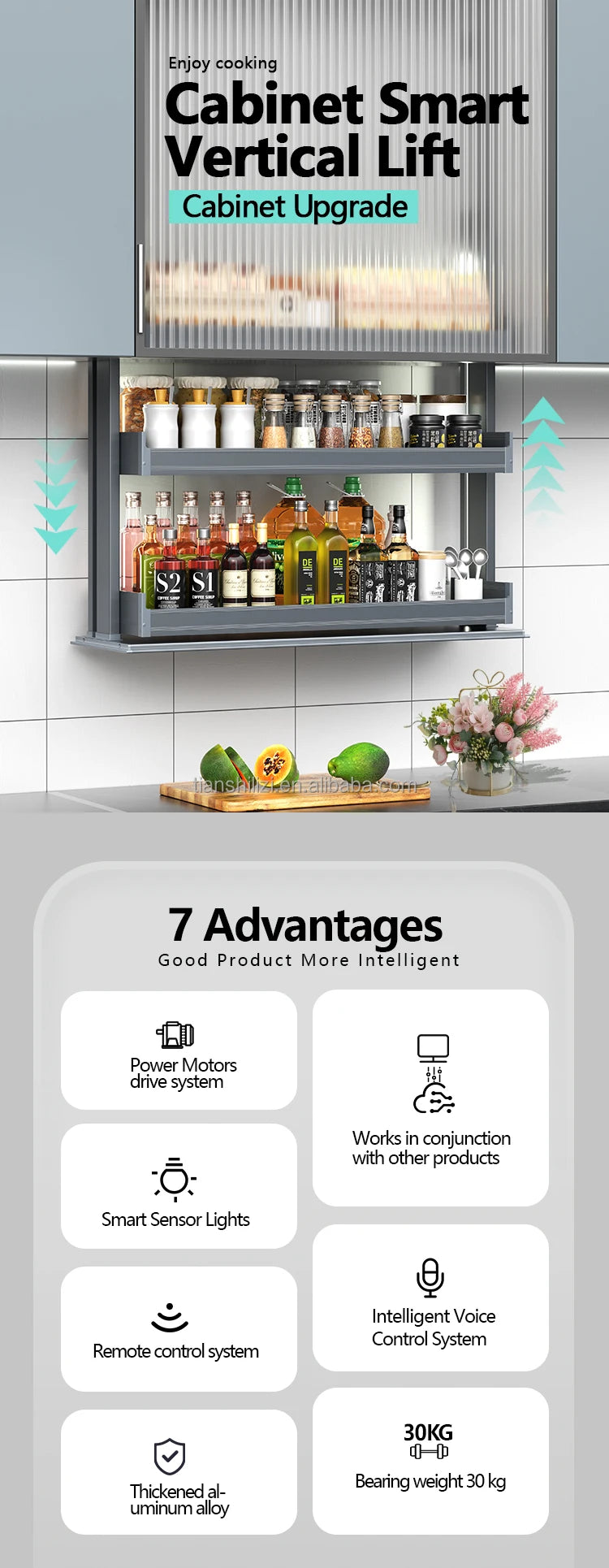 Wholesaler Electric Kitchen Cabinet Design Customized Smart Lift Kitchen Storage 3 Layers Automatic Lift Basket Cabinet