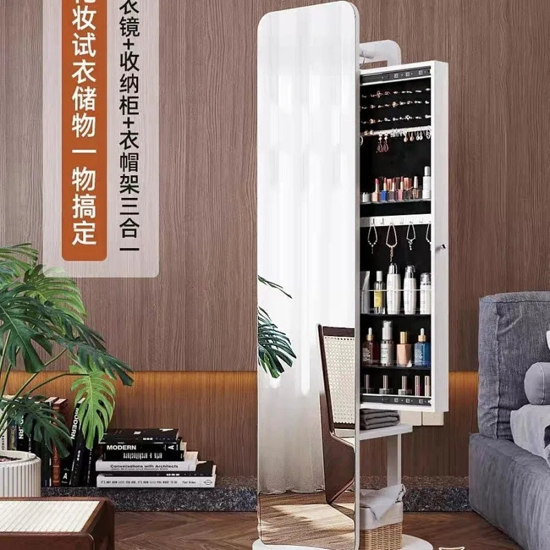 Rotating full body mirror Floor mirror Full-length mirror Bedroom integrated with storage cabinet Living room mobile fitting