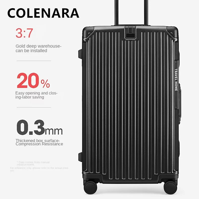 COLENARA High Quality Suitcase Aluminum Frame Large Capacity Trolley Case Cart Travel Bag 24"26"28"30 Inch Rolling Luggage
