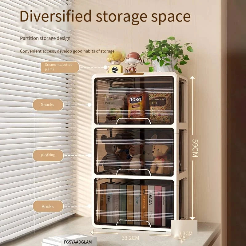 Window-side storage cabinet, transparent storage cabinet that doesn't require installation, large-capacity bedroom storage box