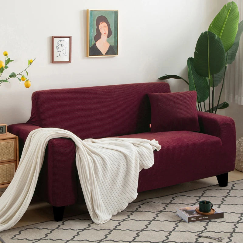 New Jacquard Fabric Sofa Cover Solid Color Couch Covers Elastic Washable Slipcover For L-Shaped Sofa Living Room 1/2/3/4/5 Seat