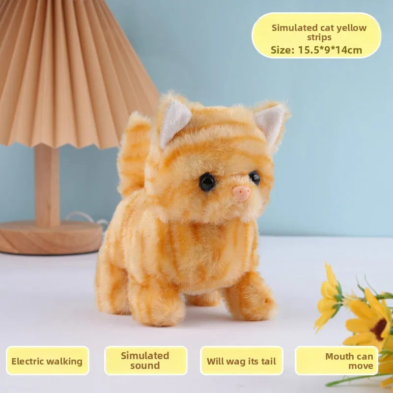 Electric Plush Cat Toy Walking Barking Moving Machine Simulation Plush Pet Toy for Cats Interactive Play and Entertainment