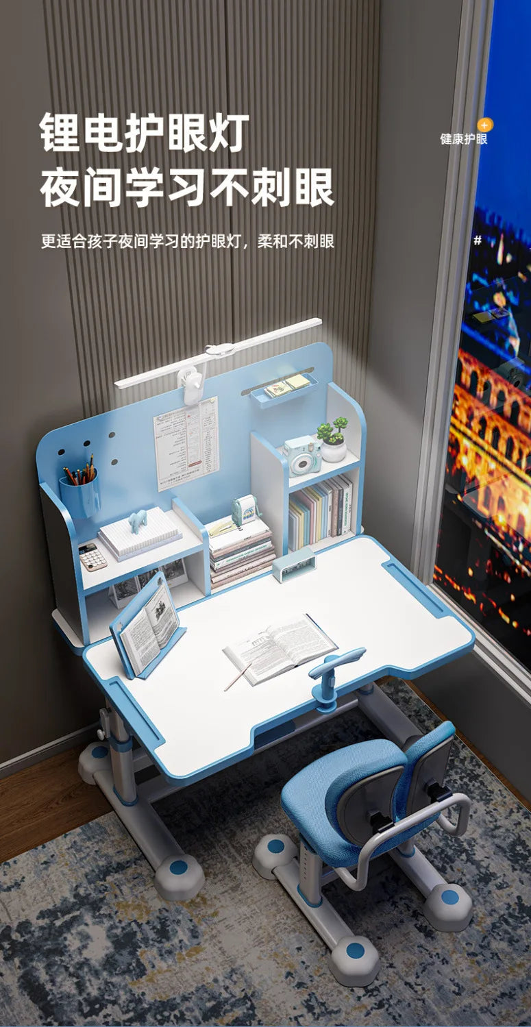 Household Student Desk and Chair Set Height Adjustable, Ergonomic Children School Writing Study Table