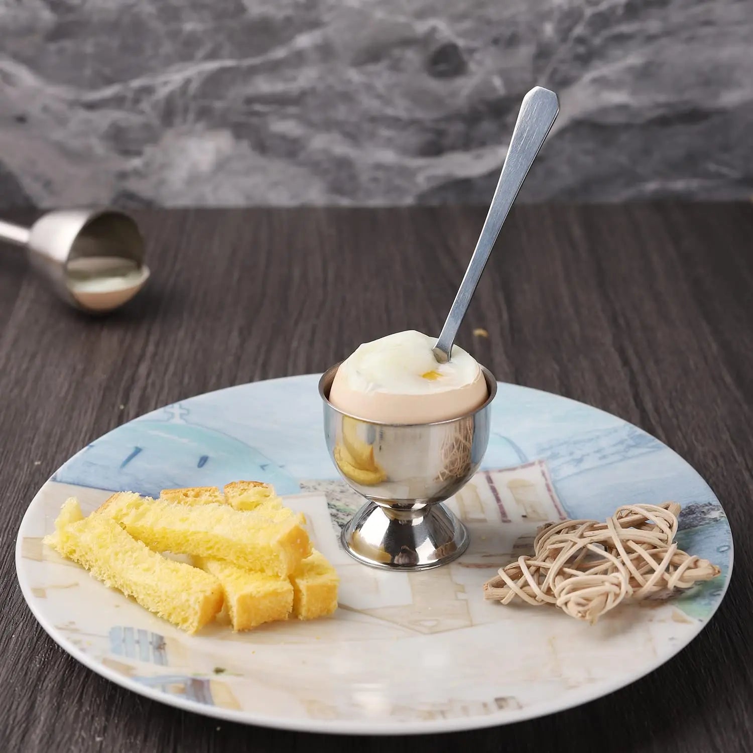 Egg Cup Topper Set Stainless Steel Soft Hard Boiled Egg Separator Holder with Egg Timer Spoon Cup Kitchen Gadget Tools