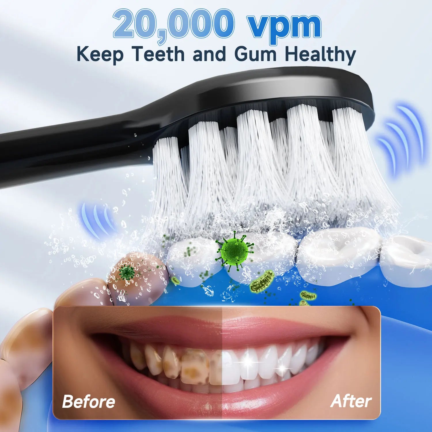 Electric Toothbrush for Adults with 8 Brush Heads , 4 Modes Deep Clean Electric Toothbrush with USB Cable and 2 Min Smart Timer
