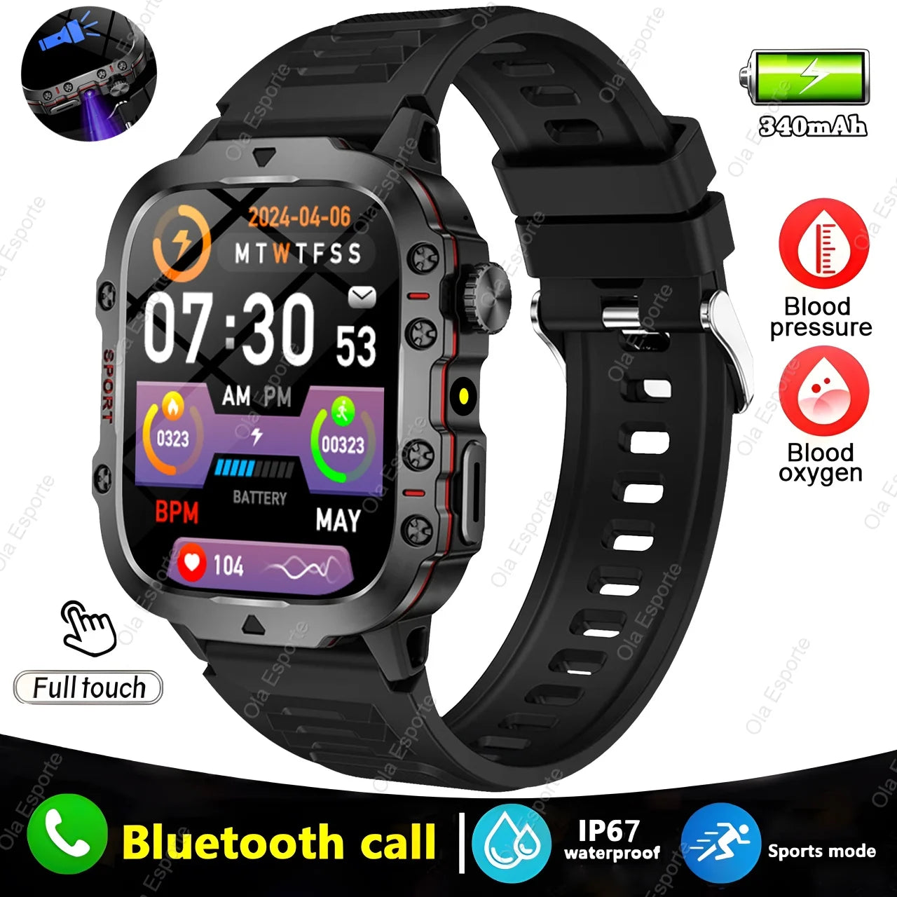 2025 New Military Smart Watch Men IP68 5ATM Outdoor Sports Fitness Tracker Health Monitoring 1.81Inch Bluetooth Calls Smartwatch