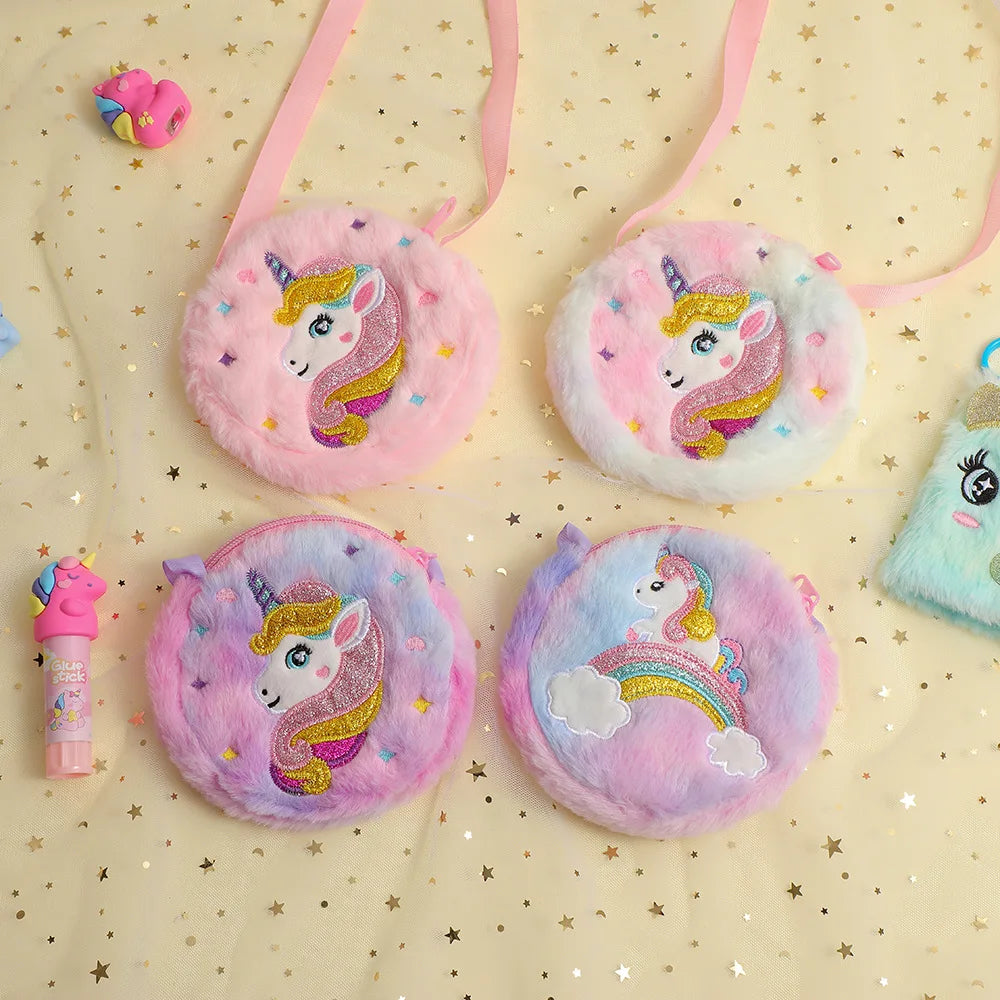 Small Cartoon Unicorn Coin Bag for Toddler Cute Animal Unicorn Eraser Pencil Hair Clip Shoulder Bag Portable Travel Storage Bag