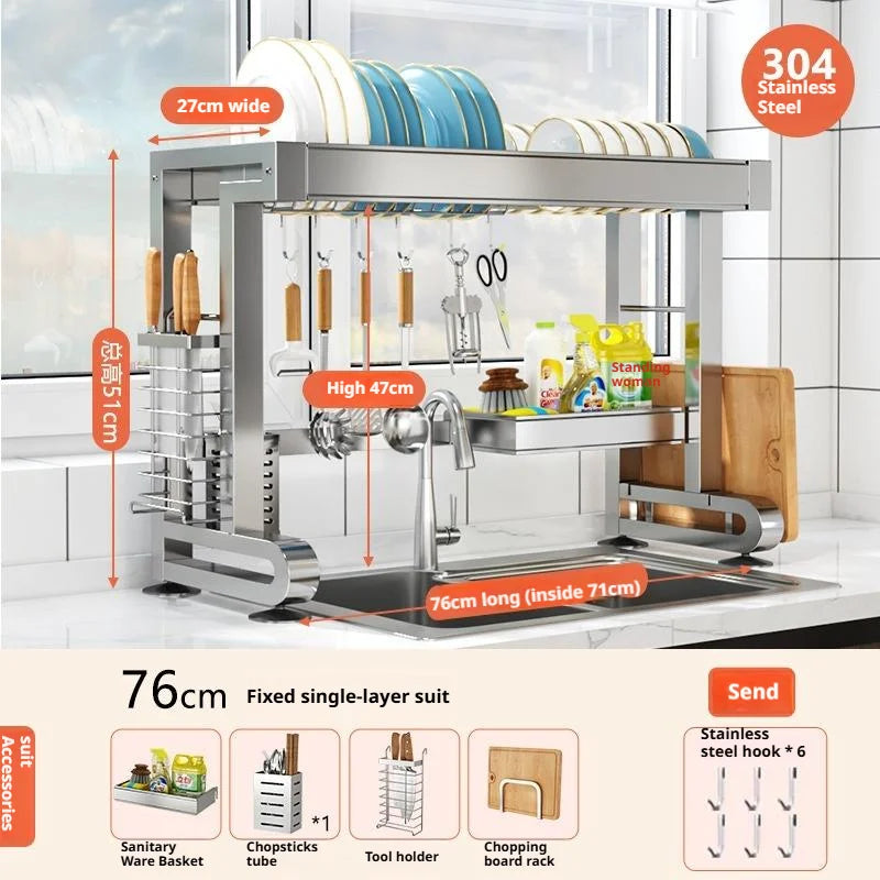 Over Sink Dish Drying Rack Stainless Steel Expandable Drain Bowl Holder Shelf Kitchen Counter Dish Storage Rack Hanger Shelves