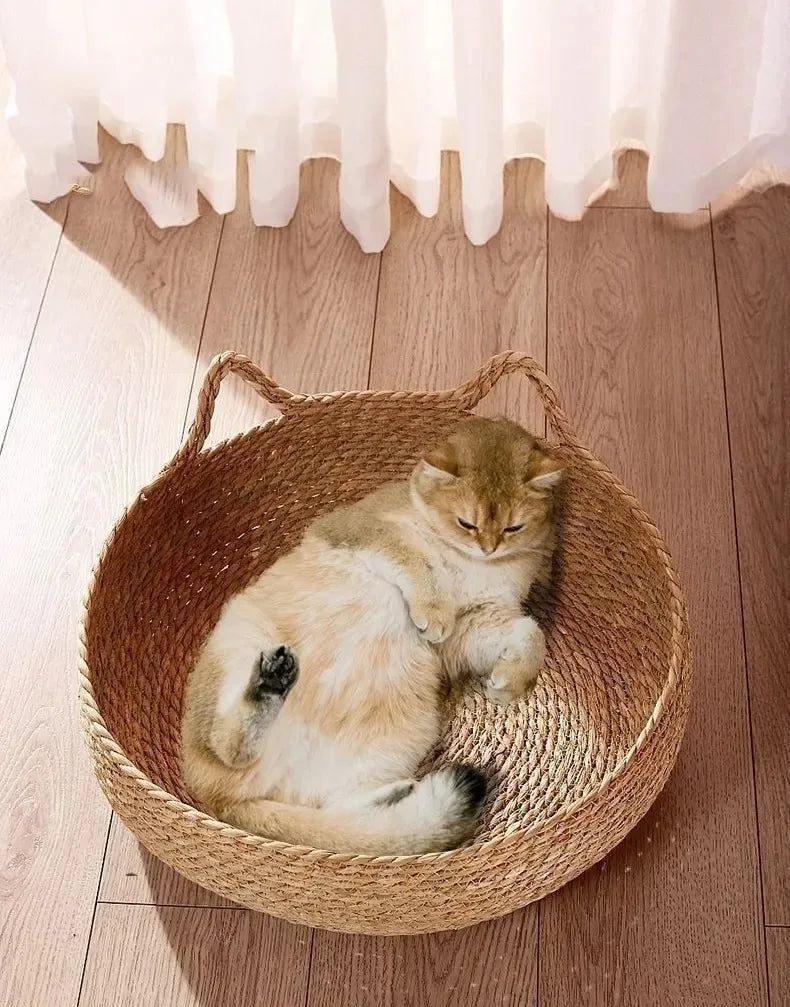 Purely natural woven cat bed, universal washable pad, pet supplies accessory, Suitable for winter,suitable for all seasons.