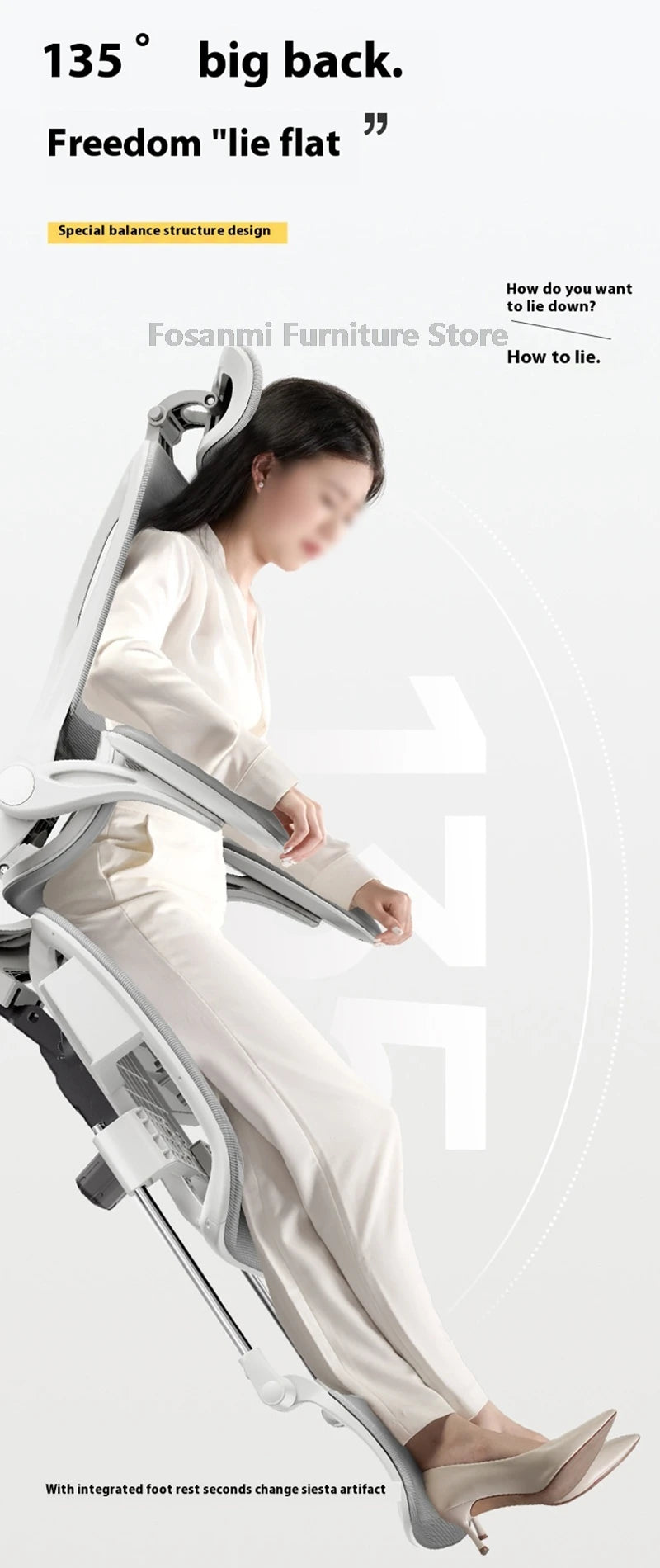 Home Office Adjustable Reclining Ergonomic Chair with Footrest Breathable Mesh Computer Gaming Swivel Chairs with Lumbar Support