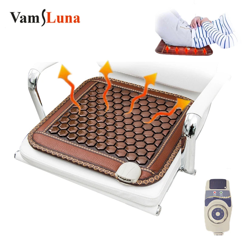 Jade Tourmaline Thermostat Mattress Massager Sitting Cushion With Smart Timer Remote Controller Far Infrared Heating Therapy Pad