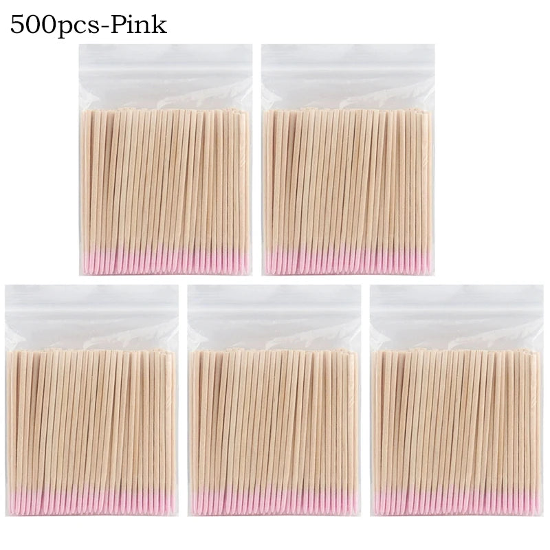 100/300/500Pcs Disposable Wood Cotton Swab Double Head Lipstick Ear Swabs Eyelash Cleaning Cotton Buds Manicure Beauty Supplies