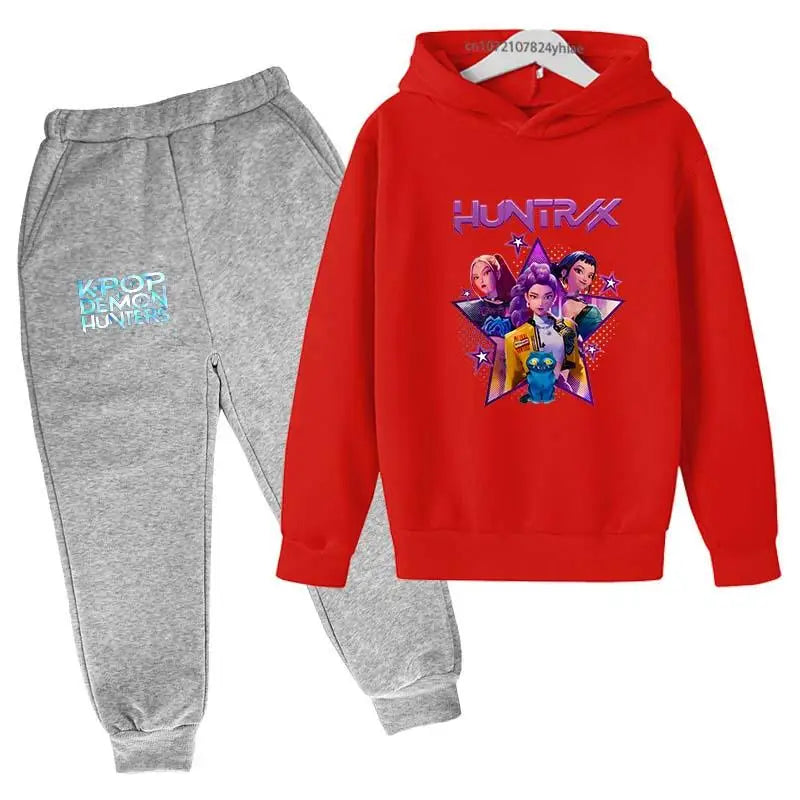 Kpop Demon Hunters Hot Cartoon Print Kids Autumn Spring Casual 2pcs Hoodie+Pants Tracksuits 2-13 Years Boys Girls Clothes Sets