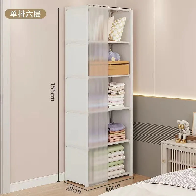 Multi-layer Storage Rack Portable Clothes Organizer Cabinet Dustproof Wardrobe Storage Cabinet Multifunctional with Curtains