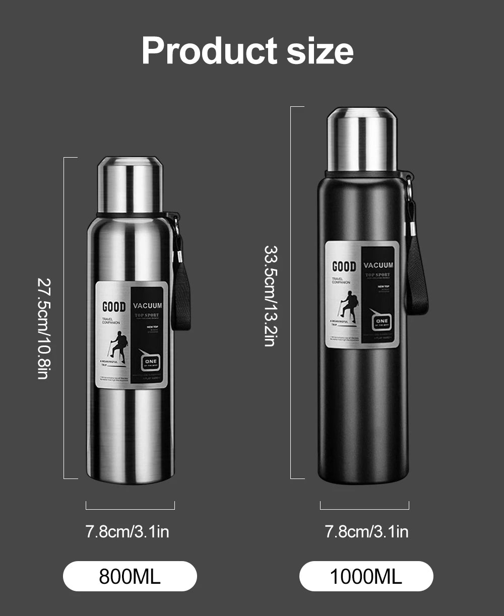 1000ML Stainless Steel Thermos Bottle Keep Cold and Hot Insulated Cup Sport Thermal Water Bottle Outdoor Campping Vacuum Flasks