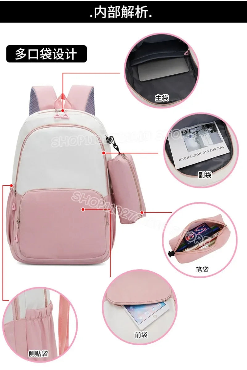 2pcs Snoopy School Bag Boys Girls Large Capacity Water-repellent Student Backpacks High Value Cute Cartoon Print Bookpack Gift