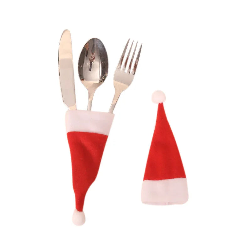 Merry Christmas Decorations Mini Tableware Christmas Fork Knife Holder Bag for Home Dinner Table Decor New Year Christmas Gift