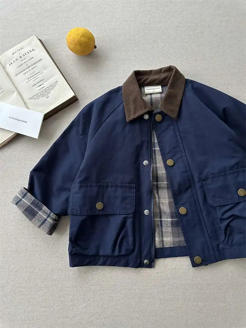 2025 UNITIM Spring Autumn Kids Boys Jacket Plaid Spliced Pocket Long Sleeve Toddler Boys Outerwears Coat Children Boys Jacket