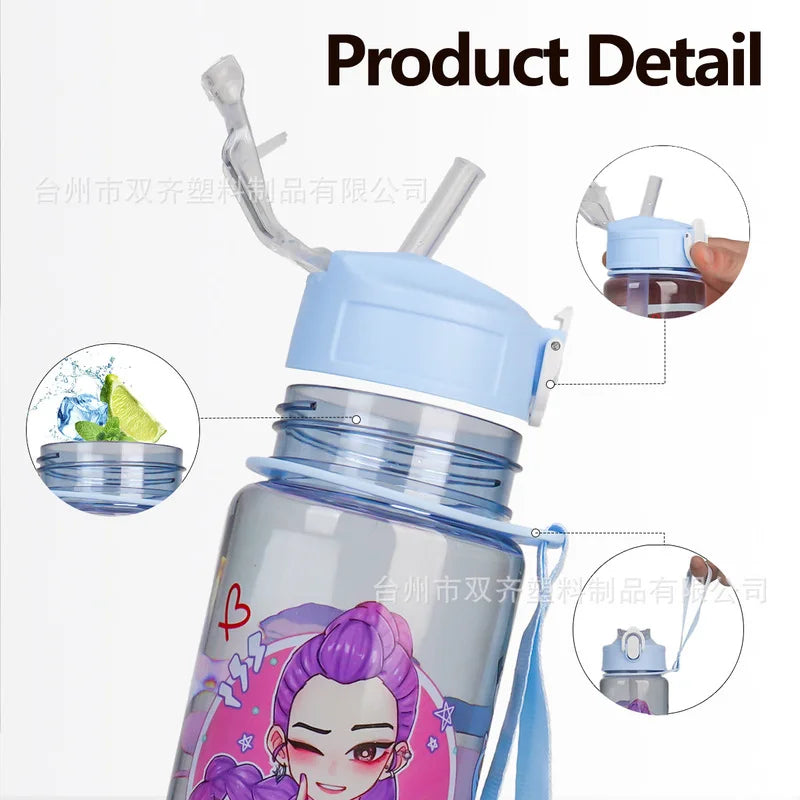 Miniso Portable Outdoor Straw Plastic Water Cup New K-Pop Hunter Magic Girl Group Children'S Cross-Border Drinkware
