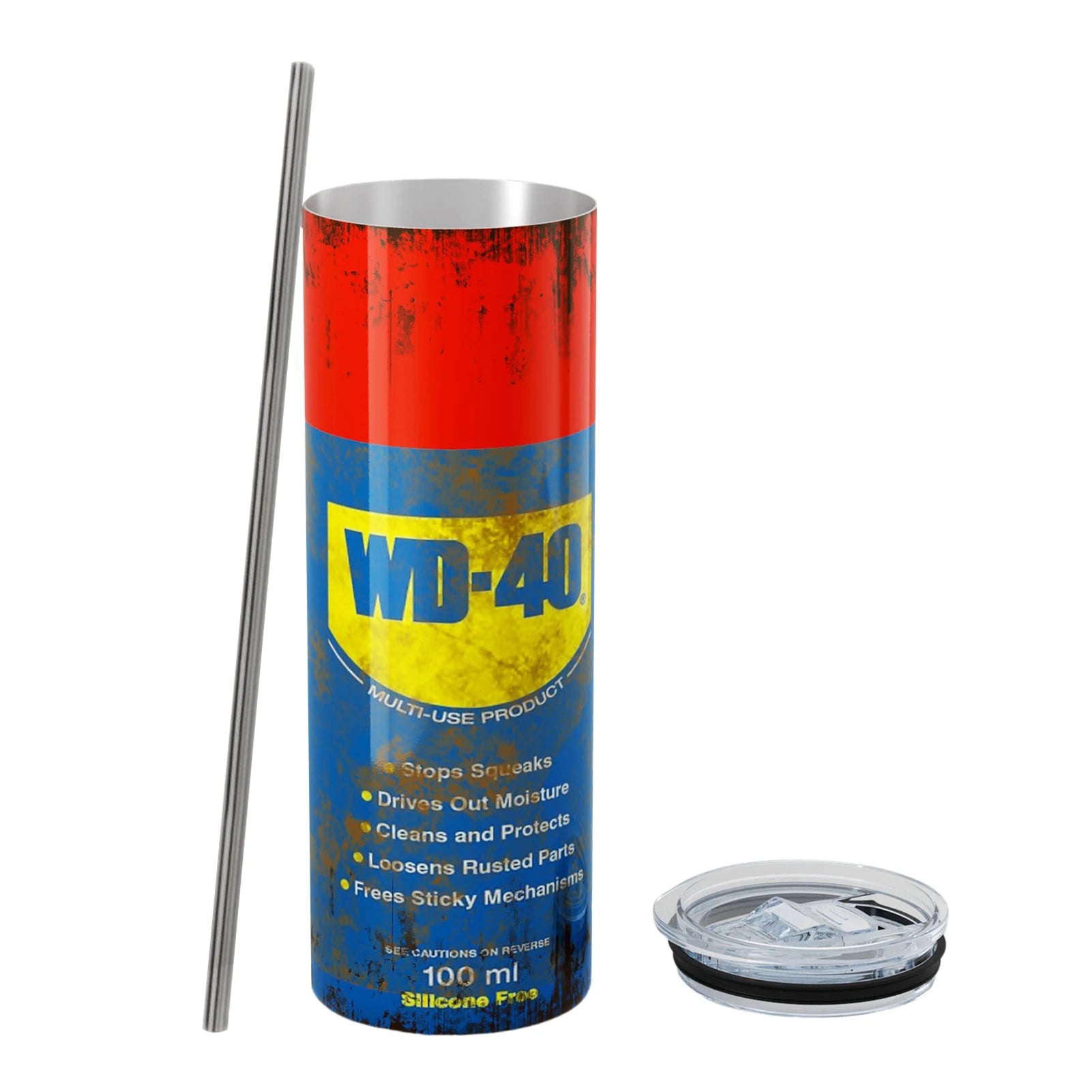 20oz Cups with Straw,Reusable Straw Cup for WD40 Dirty Pattern Thermos,Stainless Steel,Keep Cold,Ice Drinkware for Stanley Cup