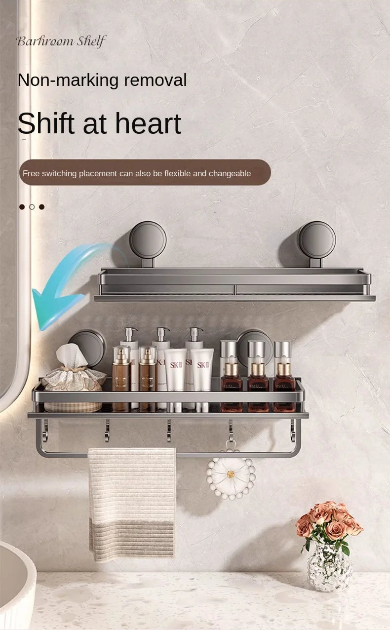 Suction Cup Bathroom Rack Bathroom Shelf Toilet Space Aluminum No Drill Hanging Rack Bathroom Organizer Hang On the Wall