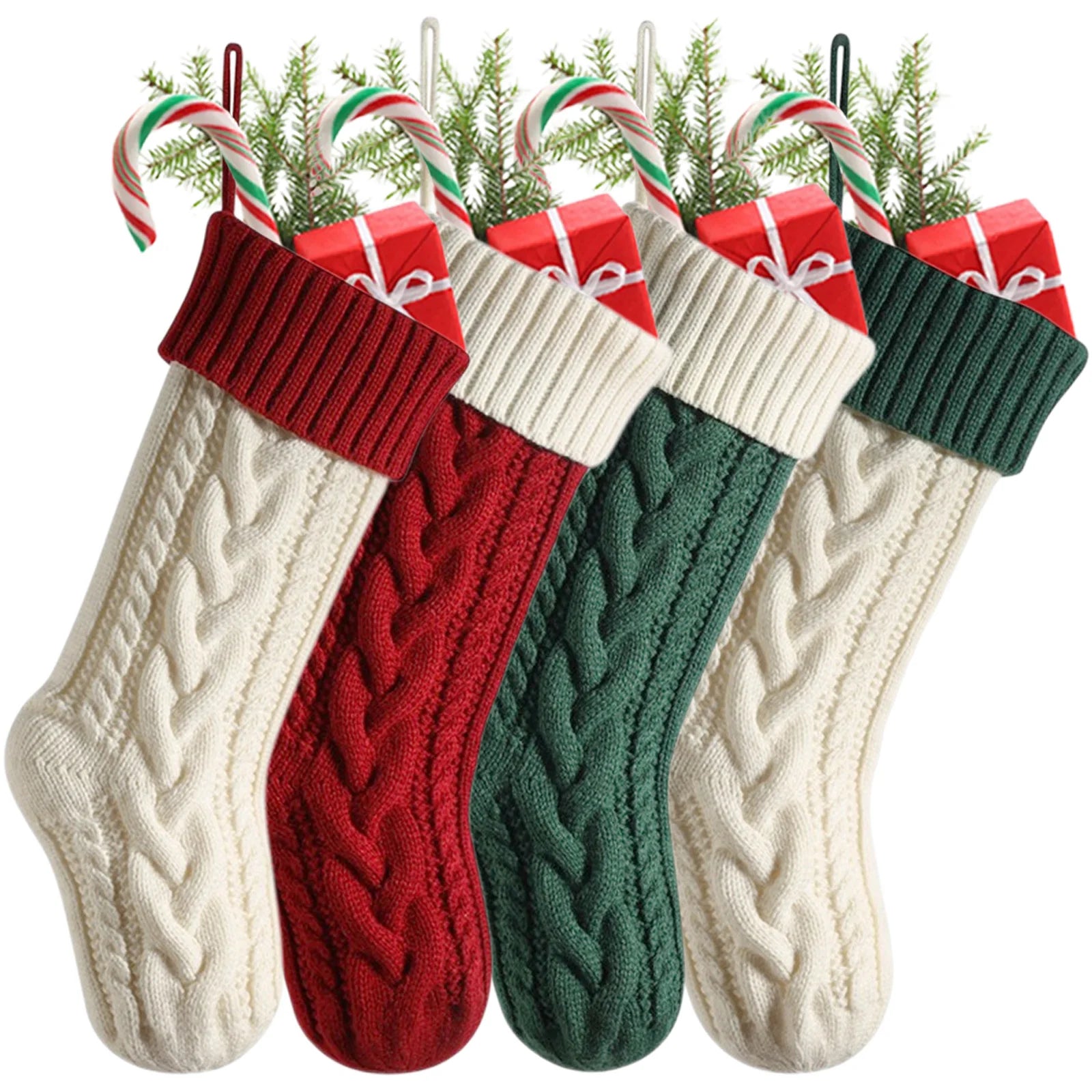 4-12PACK Christmas Stockings 18Inches Large Cable Knitted Stocking Xmas Hanging Stocking Decorations with Name Tags