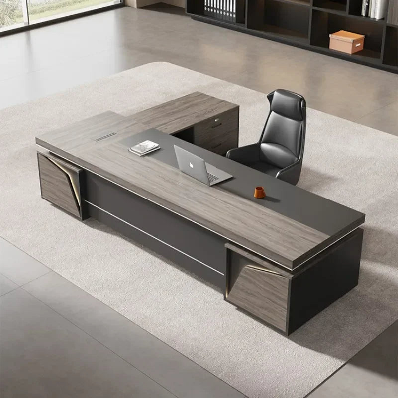 Light Luxury Vintage Office Desk Organizer L Shaped Mid Century Dark Wood Computer Desks Work Art Bureau Meuble Office Furniture