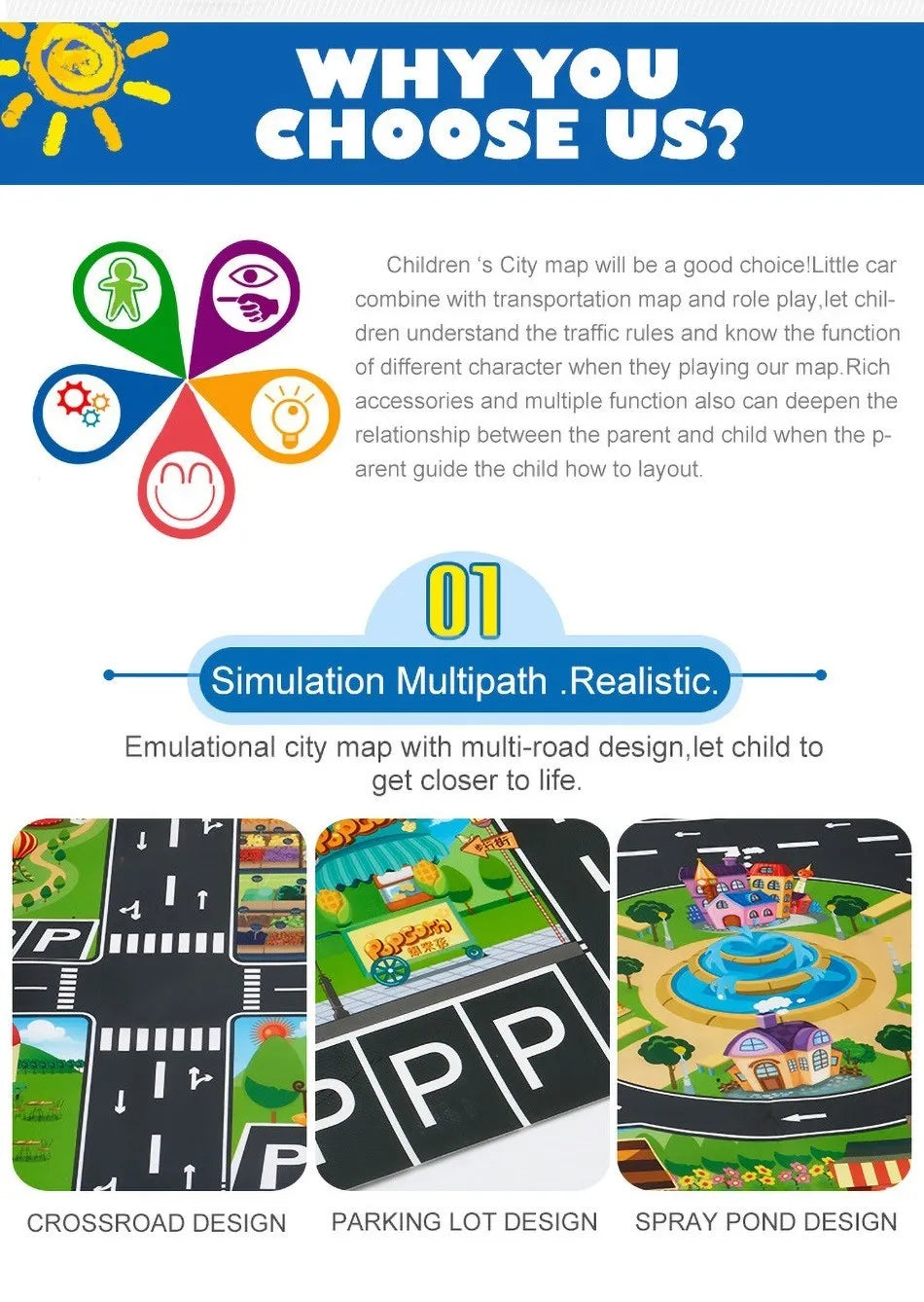 130*100cm Baby Crawling Mat for Children Cartoons Traffic Rug Indoor Toys City Road Carpet Kids Game Little Girl and Boy Playmat