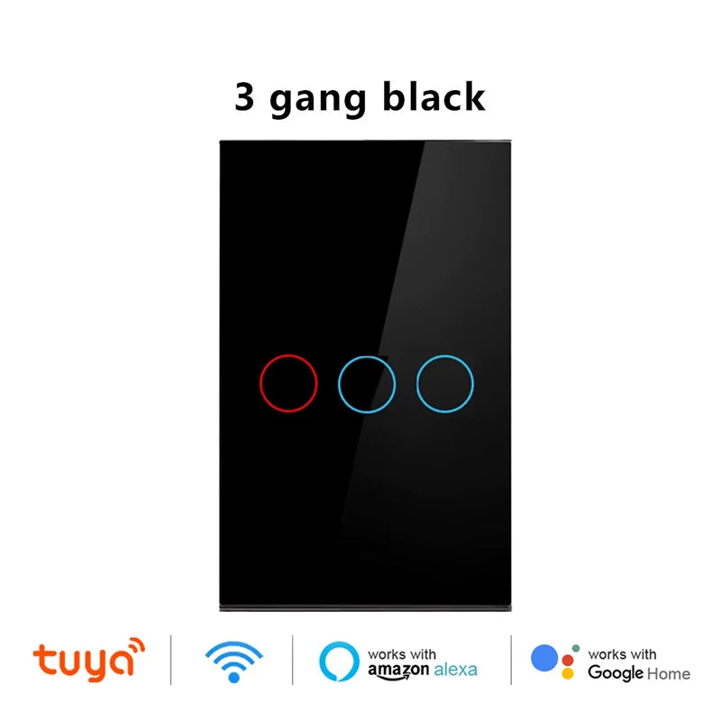 EU/US Smart Switch Alexa RF433 No Neutral Tuya Control Works With Google 1/2/3 Gang Smart Life Home Light WiFi Touch Switches