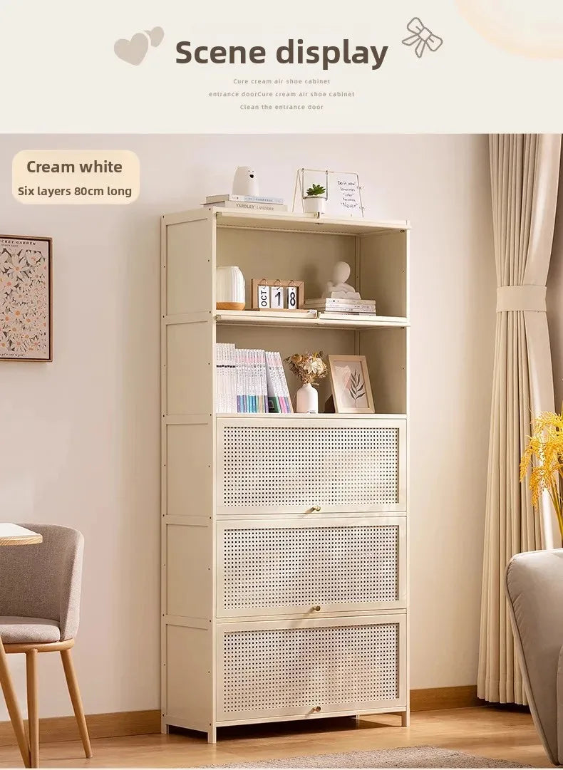 White Living Room Floor Cabinet for Tatami Bay Window Storage Cabinet Multifunctional Balcony Organizer Space-Saving Cupboard