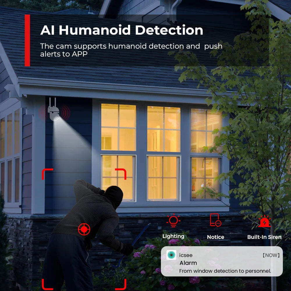 4MP Wifi Camera Outdoors 2K HD Security PTZ IP Camera AI Auto Detect Tracking Indoor Baby Night Color Camera Surveillance ICSee