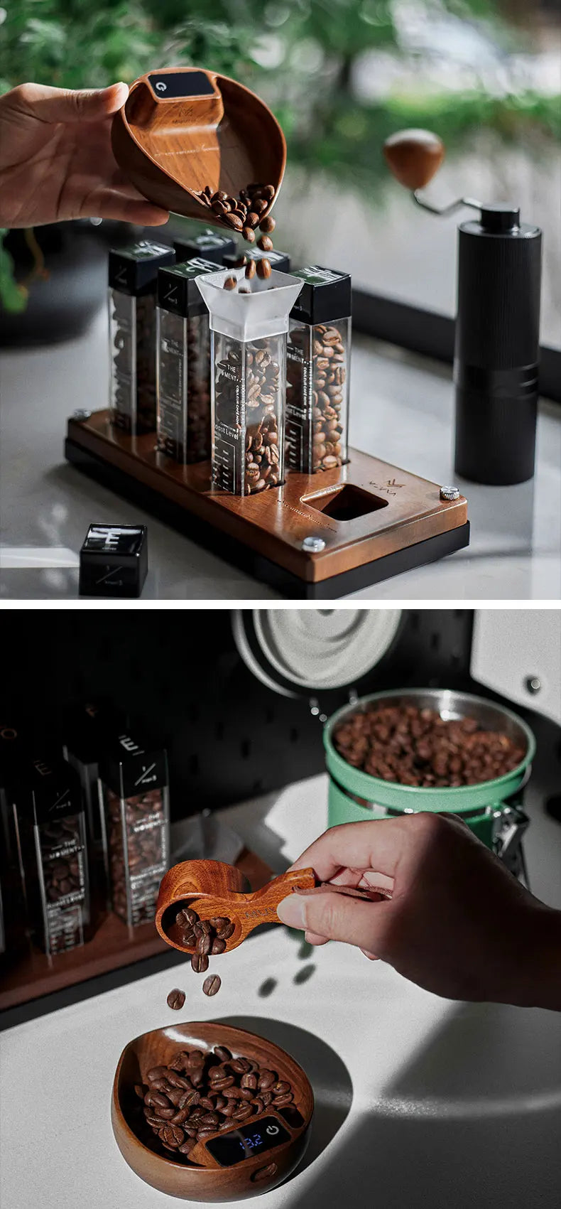 MUVNA Coffee Bean Weigher, espresso weighing display tray, Walnut hand brewing electronic scale / accurate to 0.1g Professional