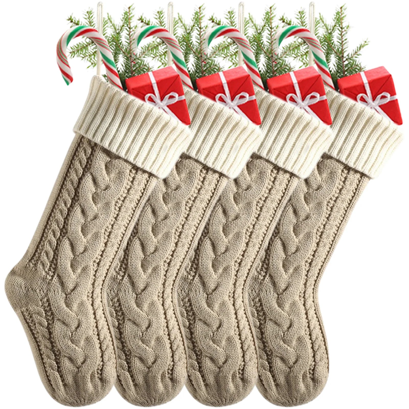 4-12PACK Christmas Stockings 18Inches Large Cable Knitted Stocking Xmas Hanging Stocking Decorations with Name Tags