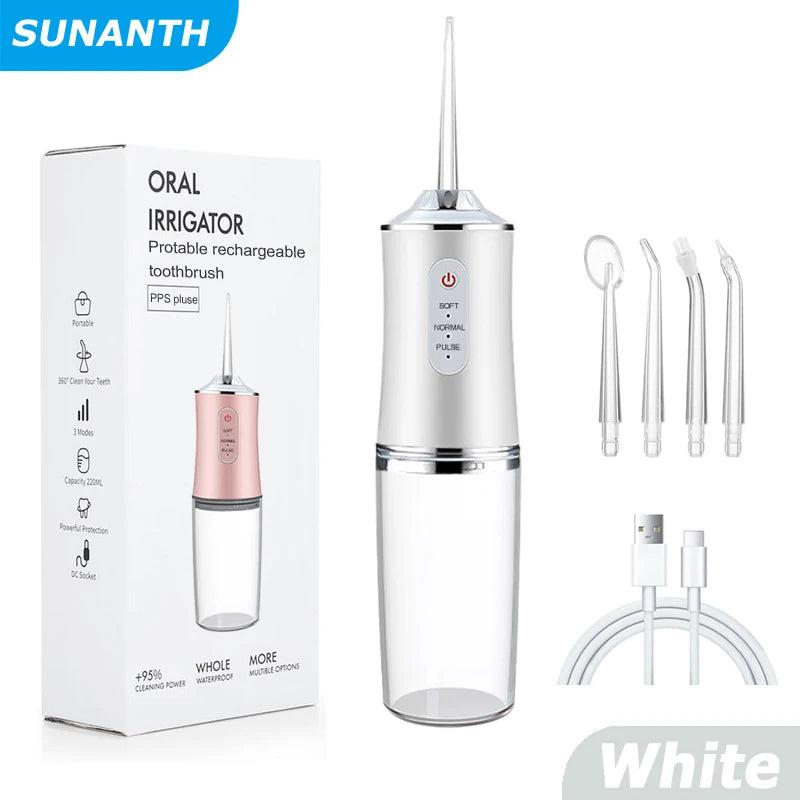 Portable Cordless Teeth cleaning machine Travel Oral Irrigator USB Rechargeable 3 Modes 4 Jet Tips IPX7 Mouth Washing Machine