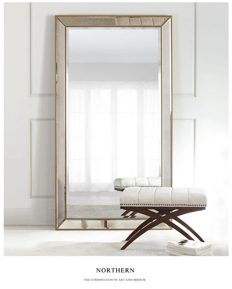 Full Length French Style Mirror Decoration Wall Living Room Aesthetic Mirror Luxury Vintage Floor Standing Espelho Accessories