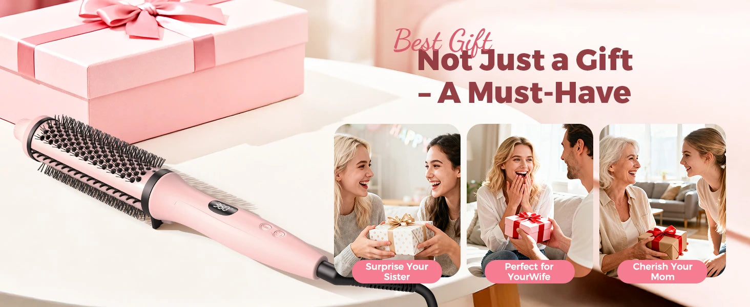 Dual Voltage Thermal Brush, 1.5 Inch Heated Round Brush with Negative Ions & Ceramic for Volumizing, 6 Temps & Auto Shut-Off