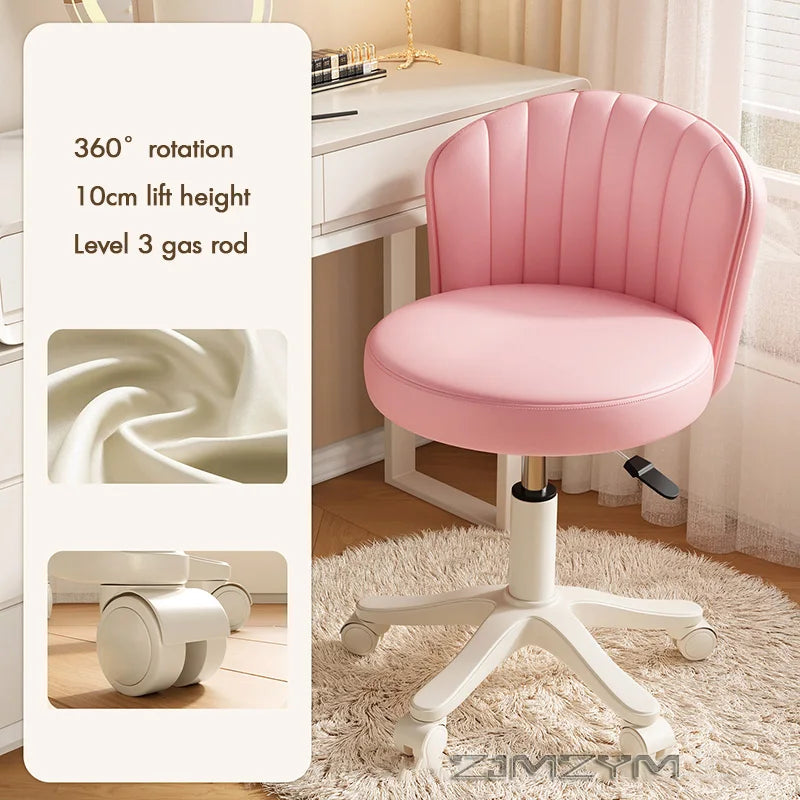 Leather Chair Rotatable Shell Seat Adjustable Rotary Stool for Home Makeup Wear-Resistant Chair for Studios,Wheel-slip Back Chai