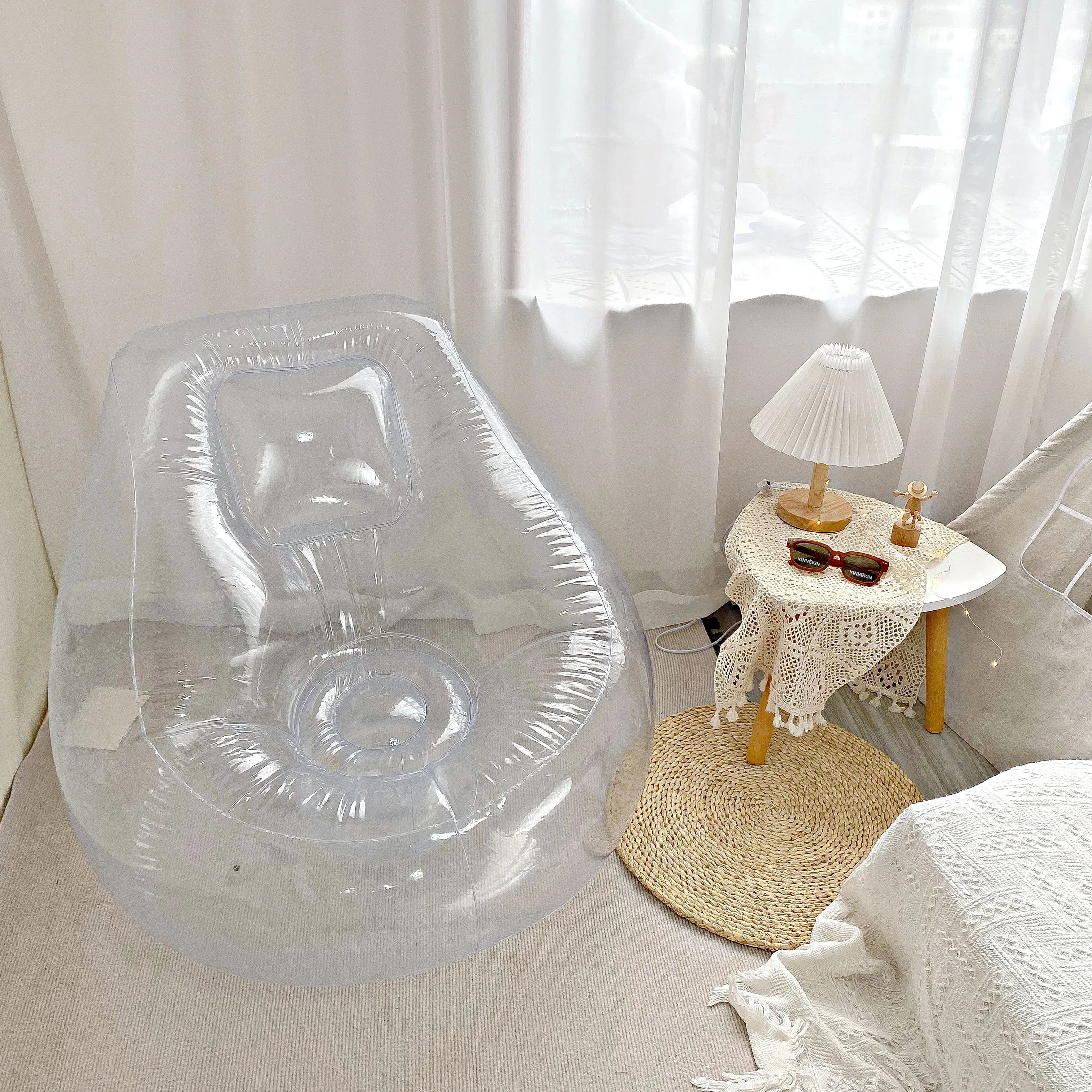 Transparent Inflatable Lounge Chair, Indoor and Outdoor Clear PVC Inflatable Single Sofa for Adult