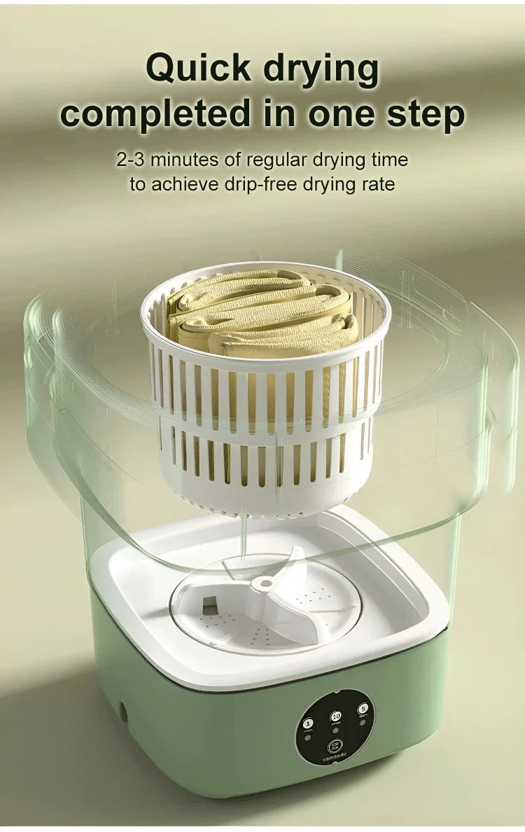 Folding Portable Washing Machine 8.5L Large Capacity Clothes Spin Dryer Bucket Travel Underwear Socks Ultrasonic Mini Washer