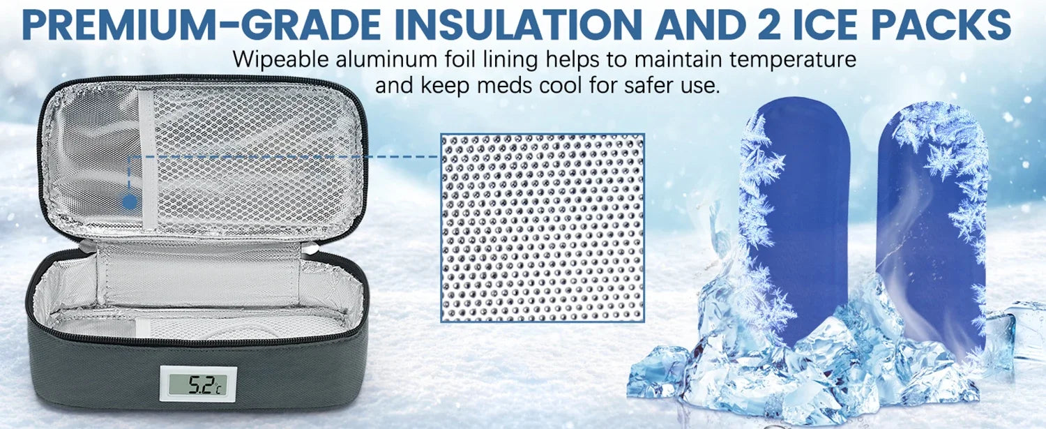 Insulin Refrigeration Small Refrigerator Convenient Medicine Refrigerator With 2 Ice Packs LED Temperature Display OutdoorTravel