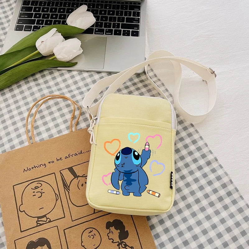 Disney Stitch Fashion Mobile Phone Bags Anime Women Messenger Bag Children Kawaii Coin Purse Girls Portable Crossbody Pouch Gift