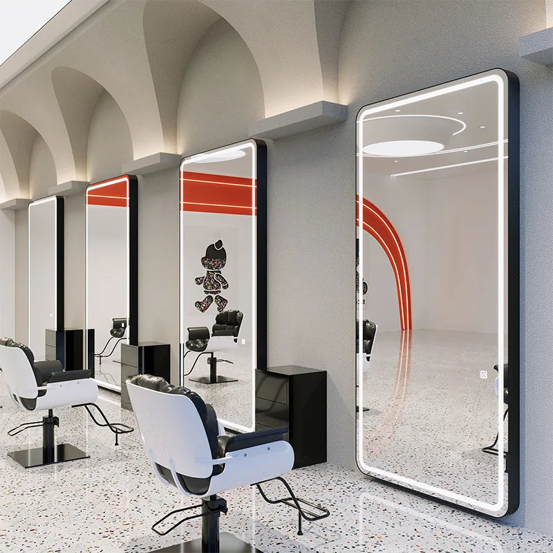 Wall-mounted simple hairdresser floor mirror LED perm and dyeing mirror table touch