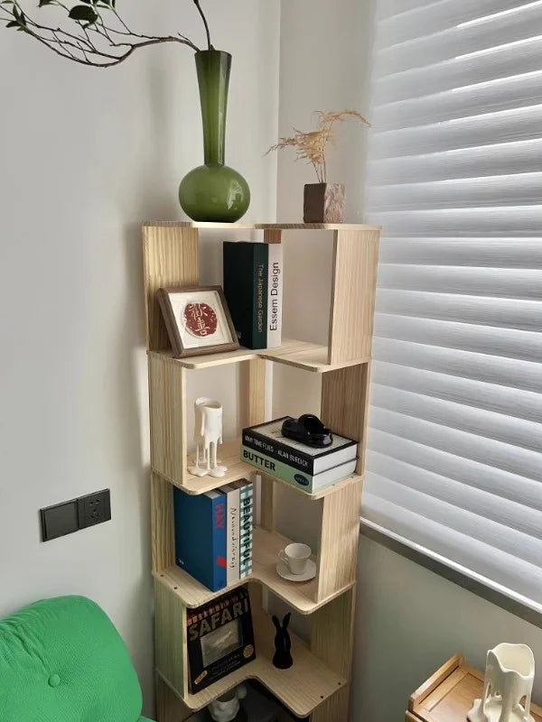 Solid Wood Corner Bookshelf Integrated Shelf Against The Wall Floor Narrow Cabinet Household Corner Storage Shelf Bookcase