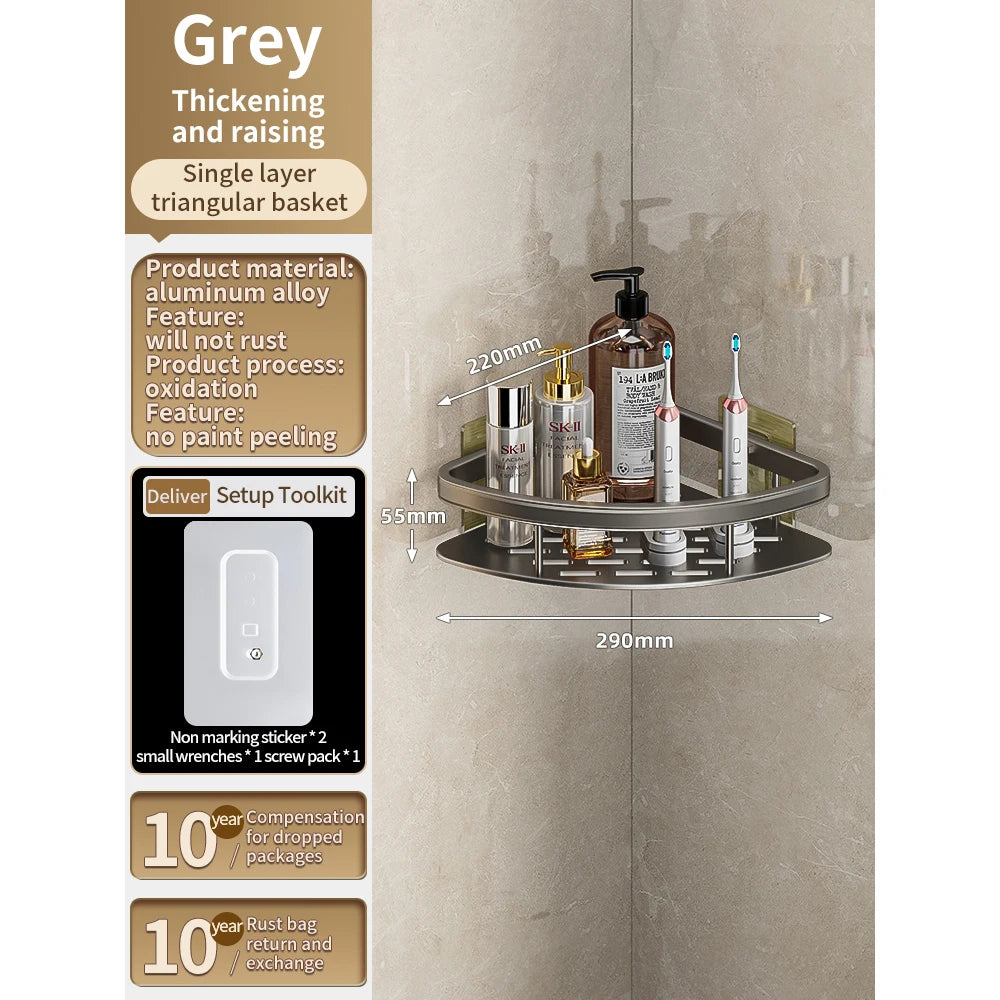 No Need to Drill Walls for Installation Aluminum Bathroom Shelf Shelves Shampoo Rack Storage Holder Kitchen Organizer