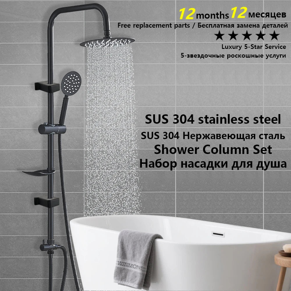 Black/Chrome Bathtub Split Rain Shower Set with Handheld Bathroom Rainfall Shower System Faucet Accessories Adapter Mixer Taps
