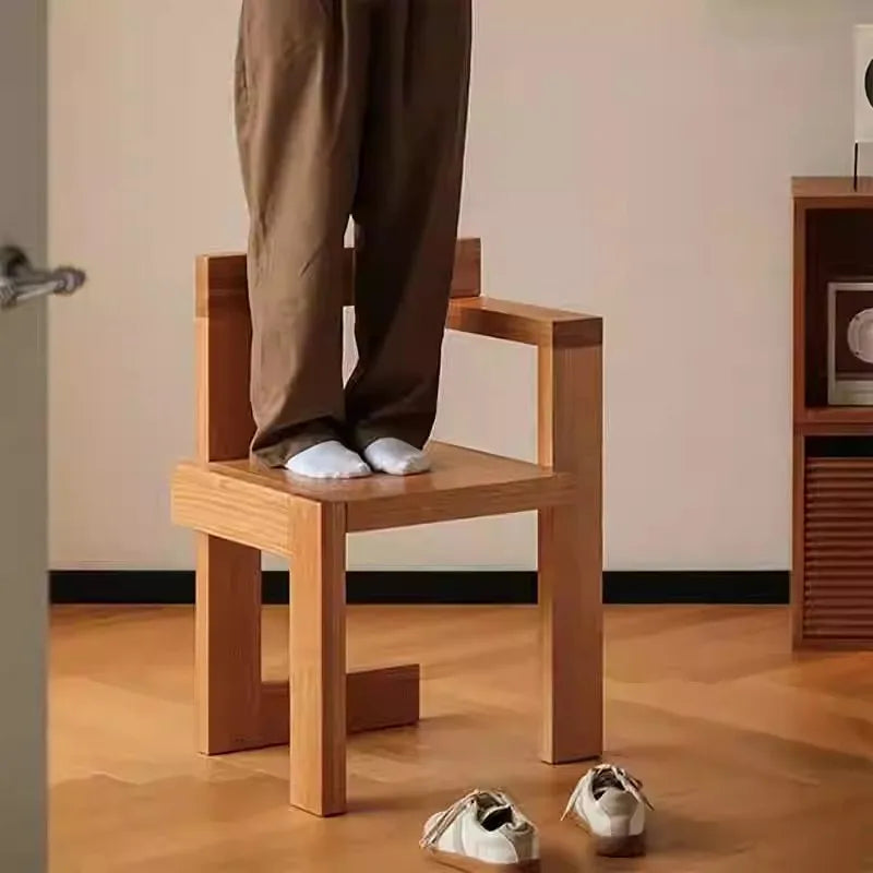 Mid Century Modern Solid Wood Building Block Chair Vintage Inspired Simplistic Leisure Dining Chair Design Creative Accent Seat