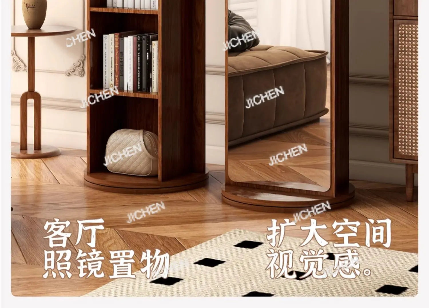 Removable magazine bookshelf rotating full-length mirror vertical full-body floor rotating storage integrated fitting mirror