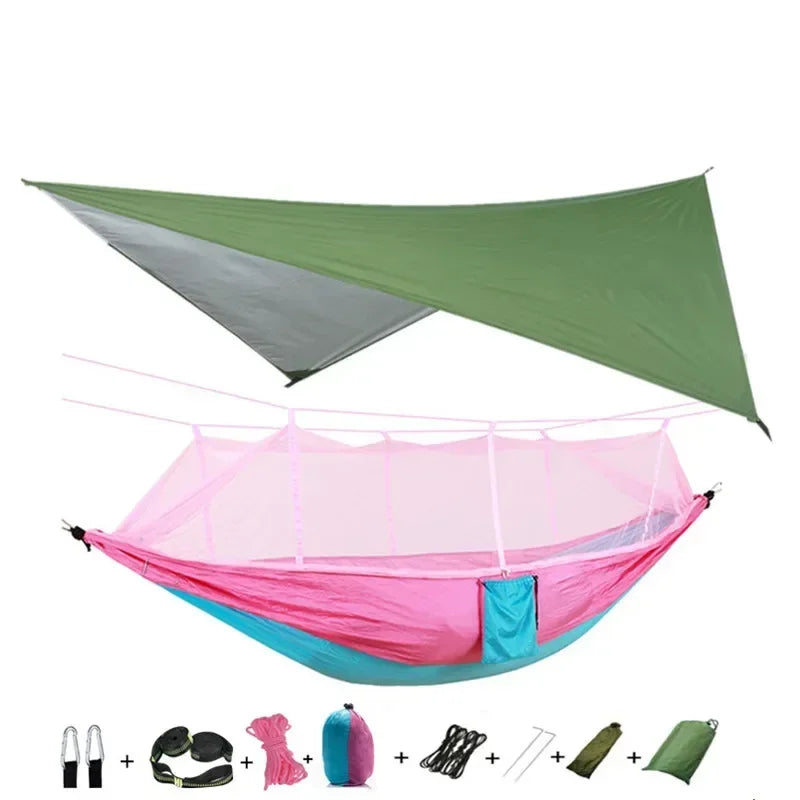 Camping Hammock with Mosquito Net&Rainfly Tent Tarp & Tree Straps,Portable Nylon Hammock Tent for Camping Hiking Backyard Travel