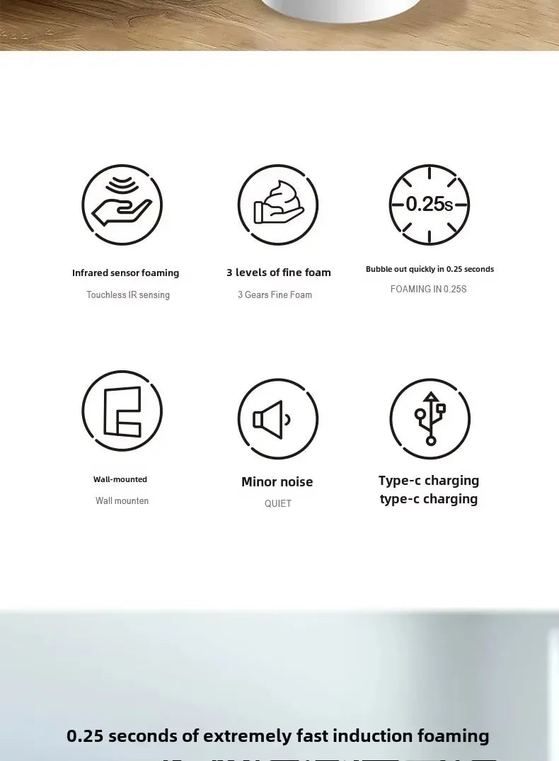Xiaomi Intelligent Sensor Multi-Speed Contact-Free Wall-Mounted Vertical Hand Sanitizer Bubble Machine USB Charge Soap Dispenser